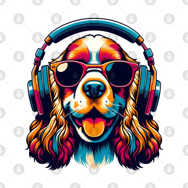 English Cocker Spaniel Smiling DJ with Lively Tunes by ArtRUs