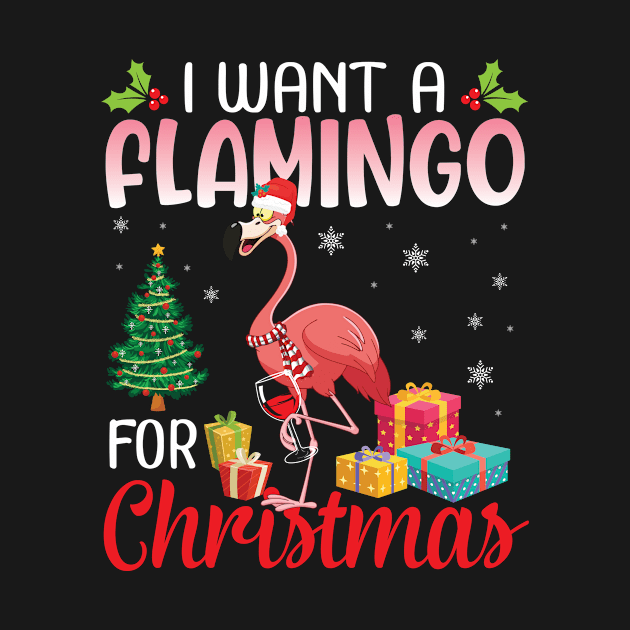 Drinking Wine Snow Tree I Want A Flamingo For Christmas Day by tieushop091