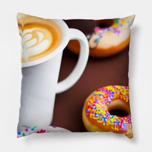 Colorful Coffee and Donut Coffee Breaks Pillow