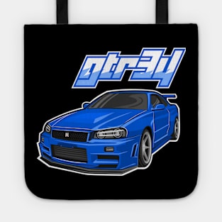 Blue gtr34 car Tote