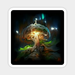 Fantasy Mushroom Glowing Tree Art Magnet