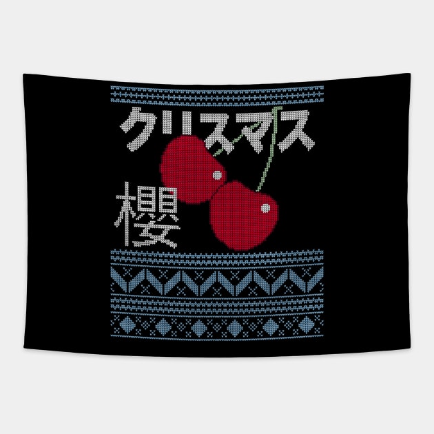 Aesthetic Ugly Christmas Sweater Cherry Bomb Tapestry by YourGoods