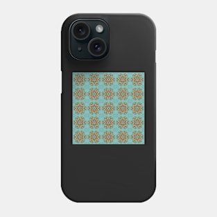 Turquoise and Gold gemmed Kaleidoscope pattern 9 Phone Case