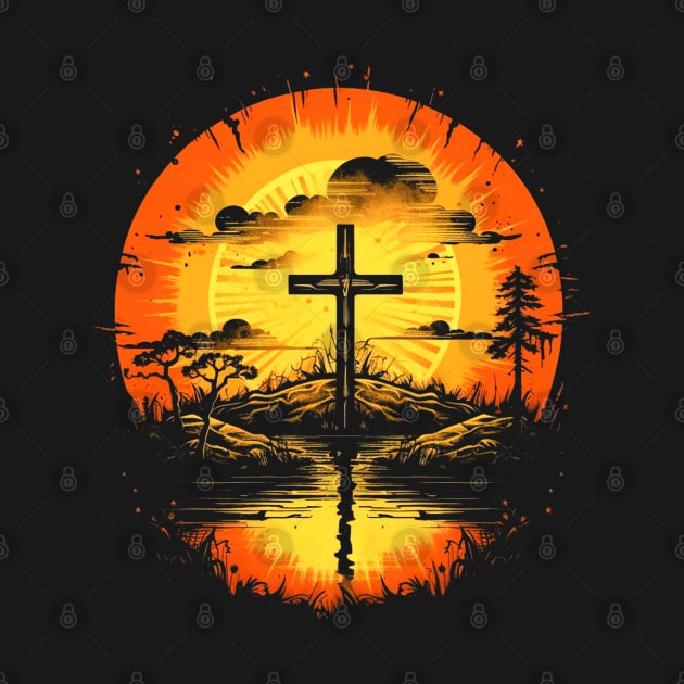 Christian Cross vintage Sunset by ChristianLifeApparel