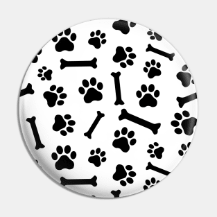 Dog Paw & Bones Seamless Pattern - Black & White Pin