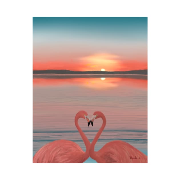 Flamingos in Love by Dudzik Art