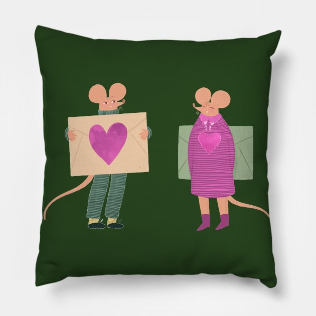 Cute mouse couple with love letter Pillow by iulistration