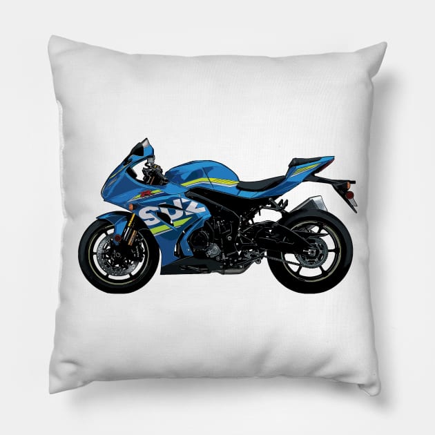 Blue GSX R1000 Side View Illustration Pillow by KAM Std