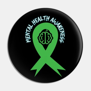 Mental Health Awareness Green Ribbon Brain Question Mark Pin