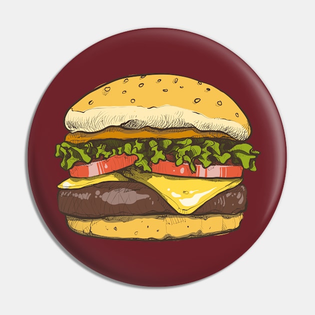 Burger Hand Drawn Pin by Mako Design 