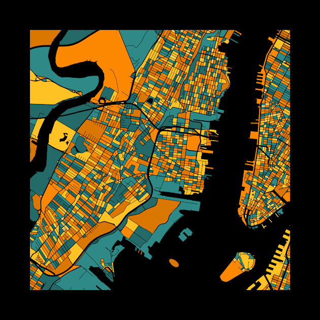 Jersey City Map Pattern in Orange & Teal by PatternMaps