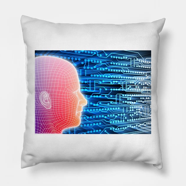 Printed circuit board and wireframe head (F011/2167) Pillow by SciencePhoto