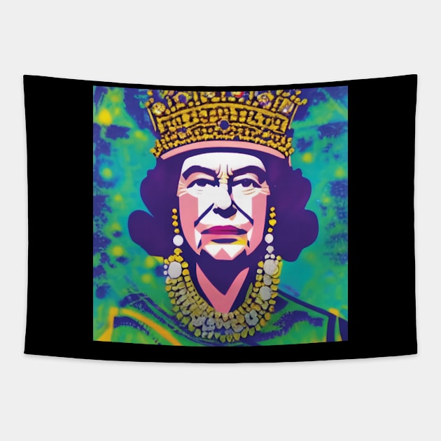 Queen Elizabeth II - Geometric Tie-Dye Tapestry by Cosmic Capricorn