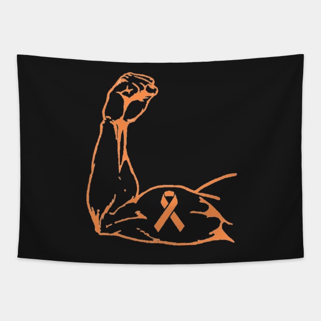 Flexed arm with Orange Awareness Ribbon Tapestry by CaitlynConnor