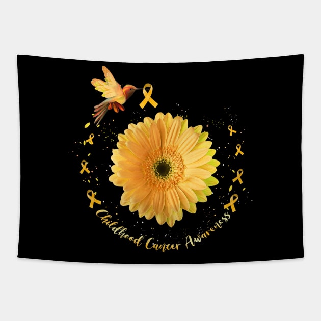 Hummingbird Yellow Sunflower Childhood Cancer Awareness Tapestry by everetto