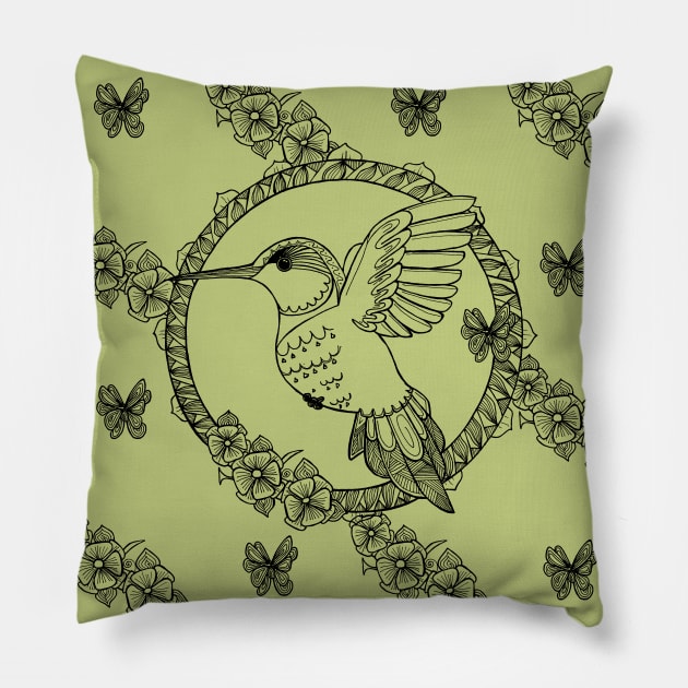 Hummingbird anti-stress&black_yellow Pillow by Eirene San