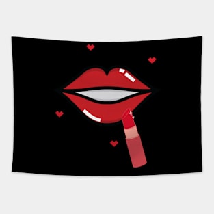 Lollipop red lips. Girly lipstick makeup candy Tapestry