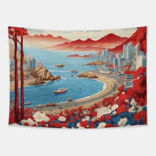 Busan South Korea Travel Tourism Retro Vintage Art Tapestry