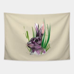 Rabbit in tall grass - animal portrait artwork Tapestry