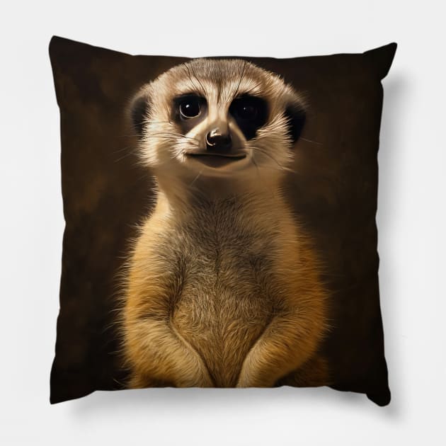 Amazing Zoo Meerkat: A Hyperrealistic Oil Painting Pillow by ABART BY ALEXST 