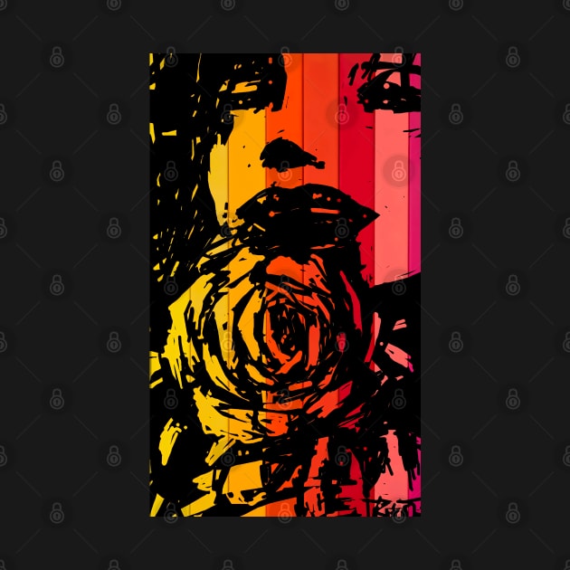 woman with rose in  retro warm color bars by artbleed