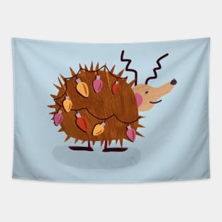 Cute winter hedgehog with christmas lights - red, yellow, pink, brown, blue Tapestry