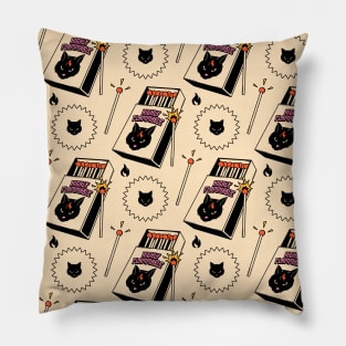 Highly Flammable Black Cat Pattern in beige Pillow