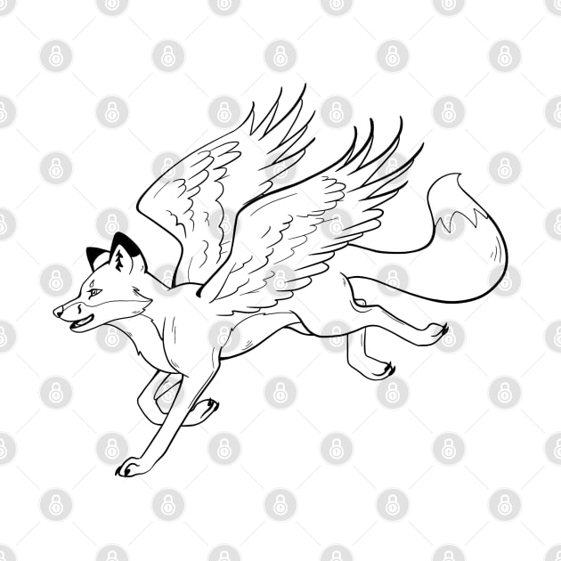 Winged Fox Line Art by Lady Lilac