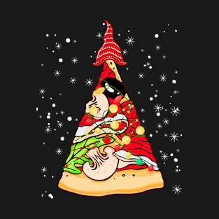 Pizza Christmas gnome Tree Lights snow Xmas Crustmas Gift T-Shirt