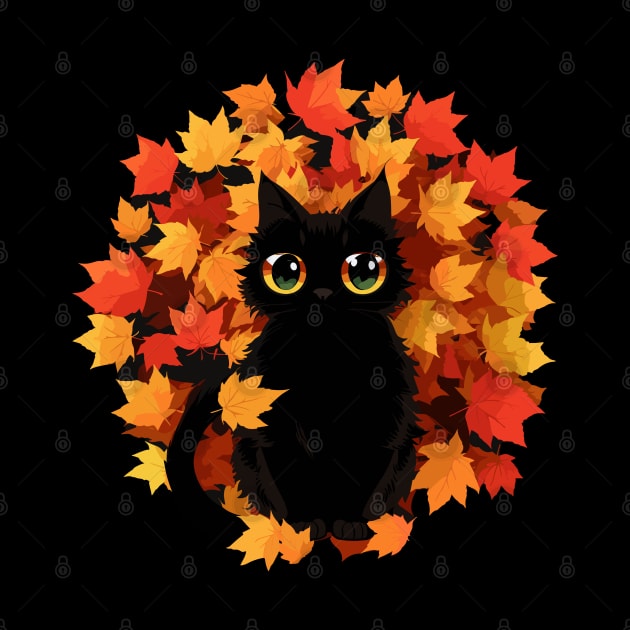 Cute Black Cat In Autumn Leaves by PetODesigns