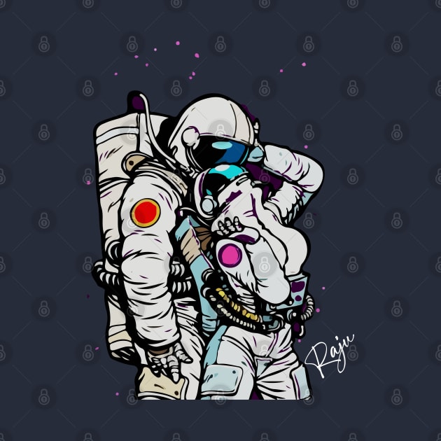 Vector - cosmic love of cosmonauts, man hugs woman. Pop art retro comic book vector cartoon vector illustration hand drawing by Dream Touch Computer