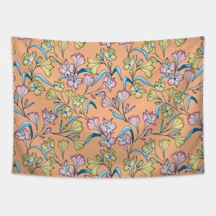 Happy lily flowers botanical pattern in coral pink Tapestry