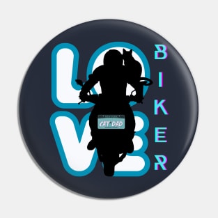 BIKER AND BEST CAT  DAD MOTORCYCLE RIDER BLUE Pin