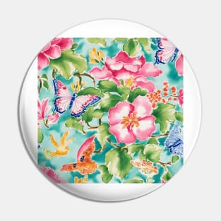 Flowers and butterflies on turquoise Pin