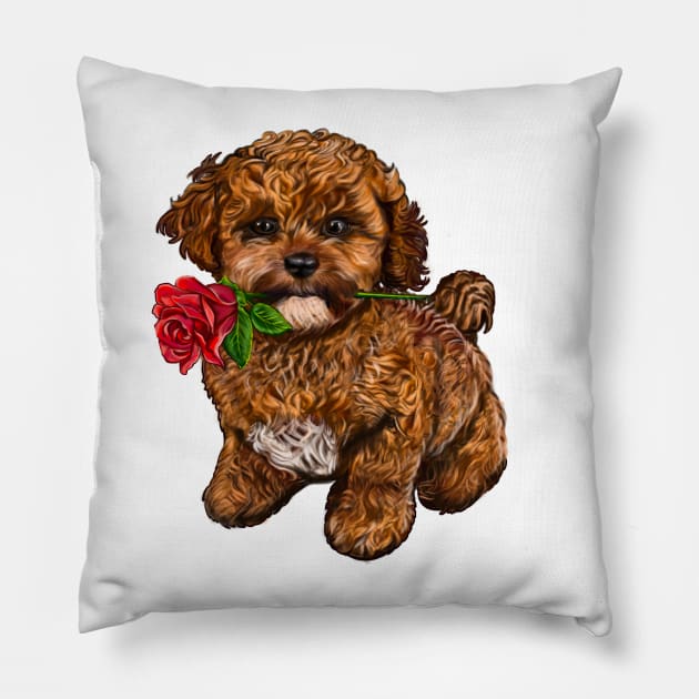 The Best Valentine’s Day Gift ideas, cavalier king charles spaniel Cute puppy dog 2 love heart sweetheart with red rose in its mouth. Cavapoochon Cavapoo dog Valentine’s Day Pillow by Artonmytee