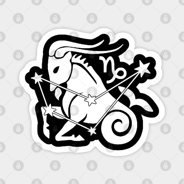 Capricorn - Zodiac Astrology Symbol with Constellation and Sea Goat Design (White on Black, Symbol Only Variant) Magnet by Occult Designs