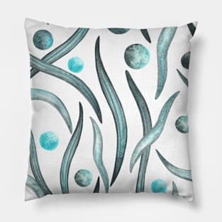 Saffron Leaves Pattern - Forest Green and Turquoise Pillow