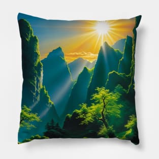 Sunlight Streaming Down on a Green Valley Pillow