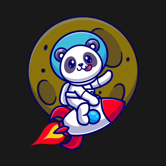 Cute Panda Astronaut Riding Rocket Cartoon by Catalyst Labs