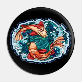 Bright koi fish in waves Pin