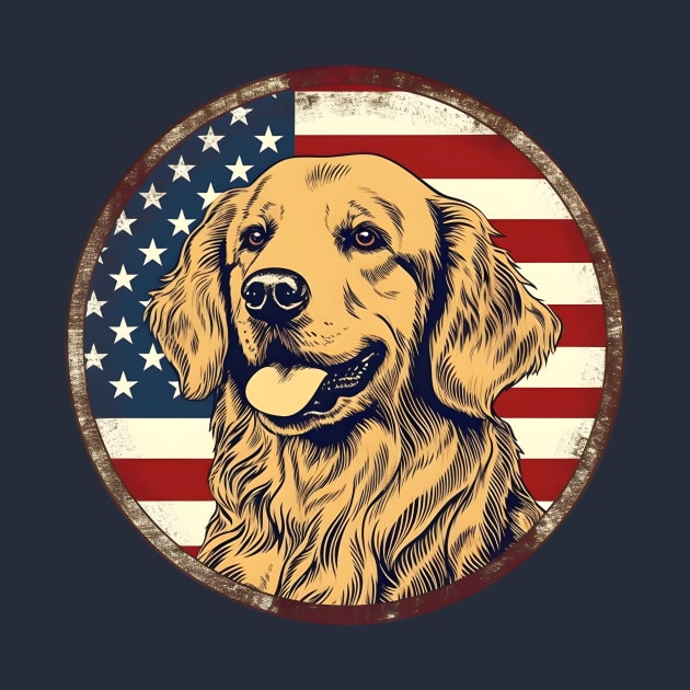 Golden retriever on a vintage distressed American flag by Clearmind Arts