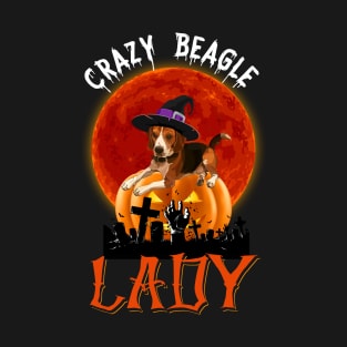 Crazy Beagle Lady Pumpkin Blood Moon Funny Gift Halloween T-Shirt