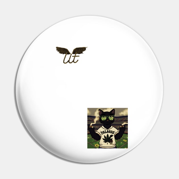 LitQ - Black Anime Cat smoking weed football inspired print Pin by LitQ