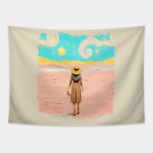 Pastel Coastal Cowgirl - Serene Beach Vibes Tapestry