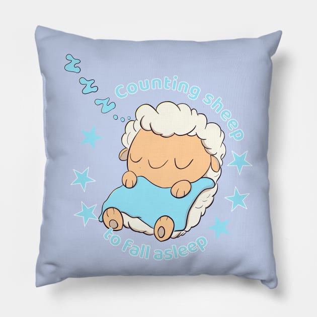 Counting sheep to fall asleep Pillow by MisterThi