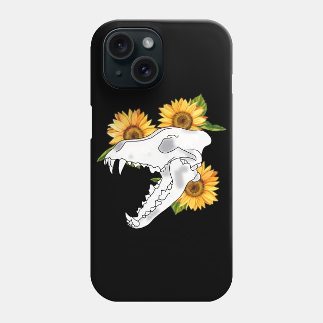 Floral Sunflower Wolf Skull Phone Case by TheRainbowPossum