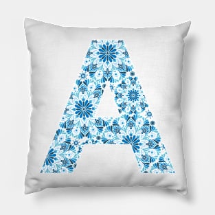 Floral Mandala Capital Letter A blue Pillow