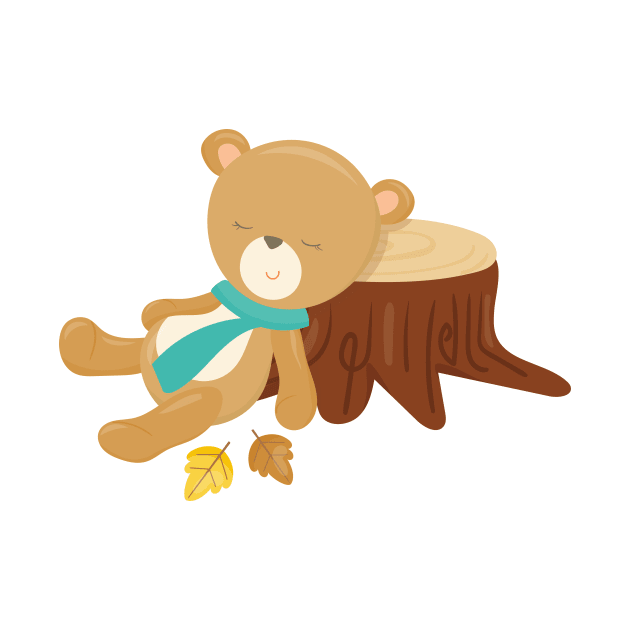 Autumn Bear, Cute Bear, Sleeping Bear, Tree Stump by Jelena Dunčević