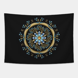 Blue and Gold Mandala on Deep Blue Tapestry