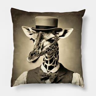 Victorian Giraffe Portrait Artistic Gift Fashion Serious Style Pillow